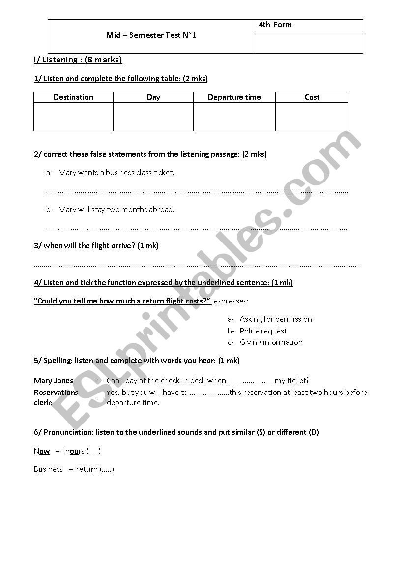 Mid-term test worksheet