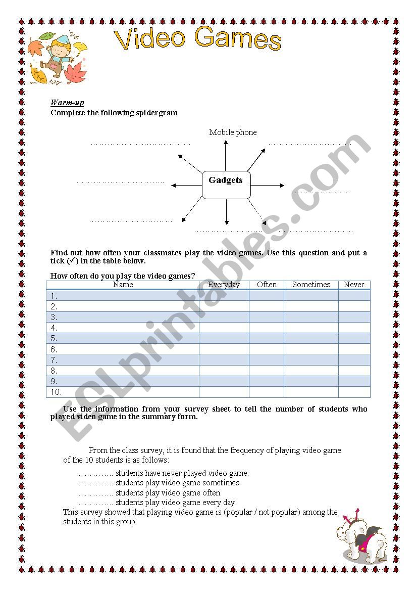 video games worksheet