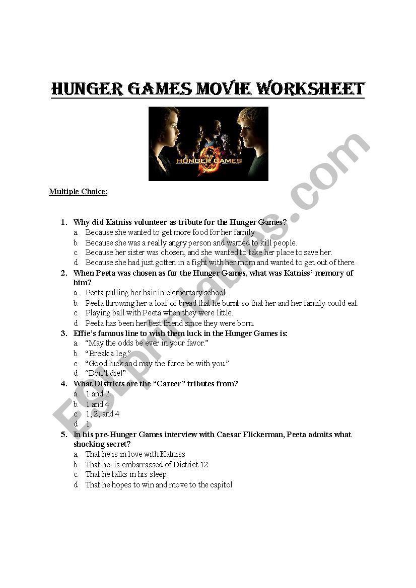 Hunger Games Movie Worksheet worksheet