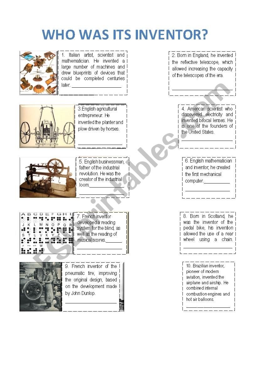 FAMOUS INVENTORS OF HISTORY worksheet