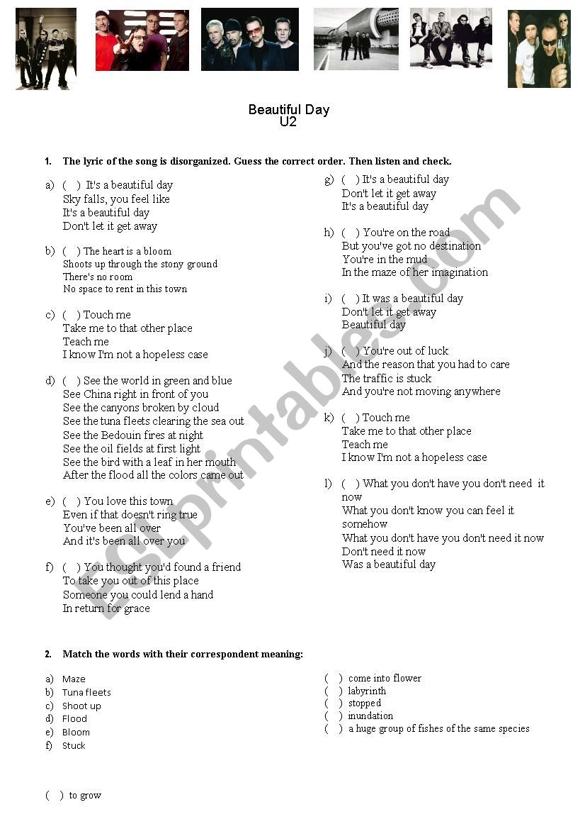 U2 - Beautiful Day worksheet