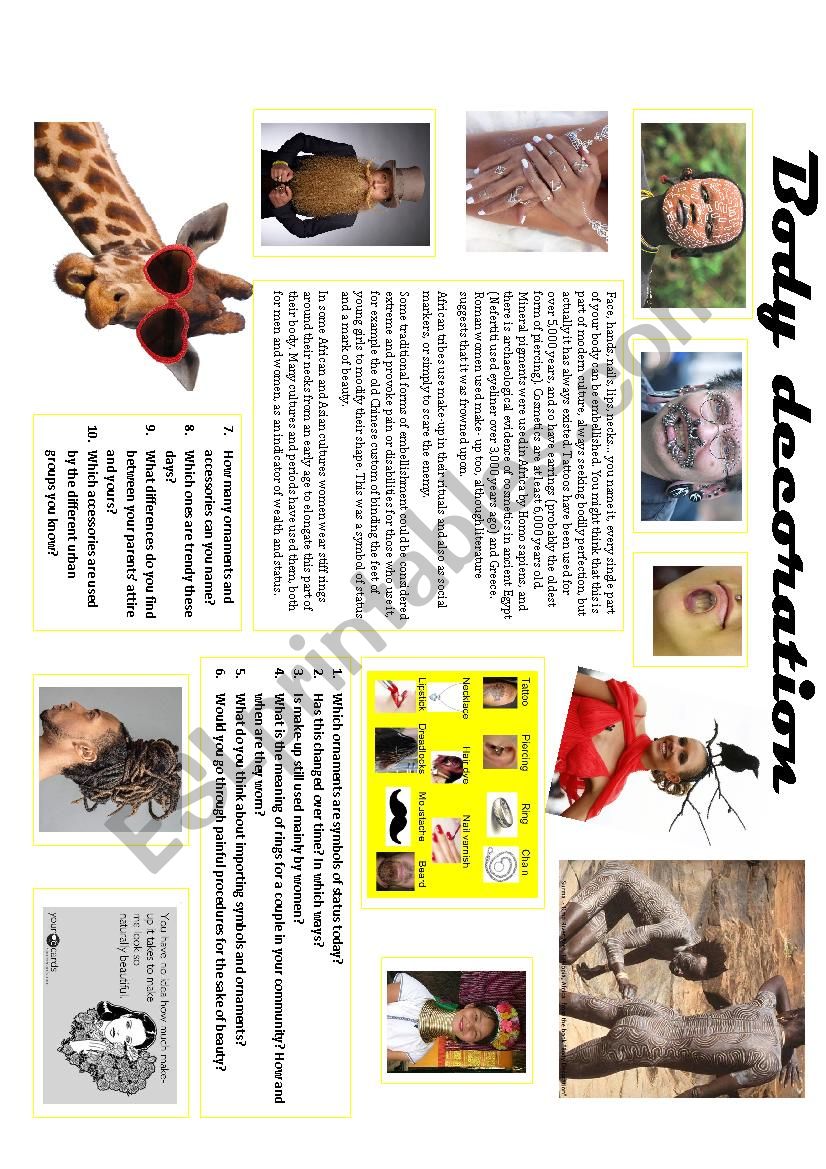 BODY DECORATION worksheet
