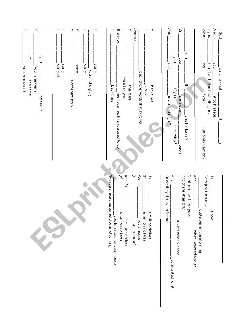 Second conditional with songs worksheet