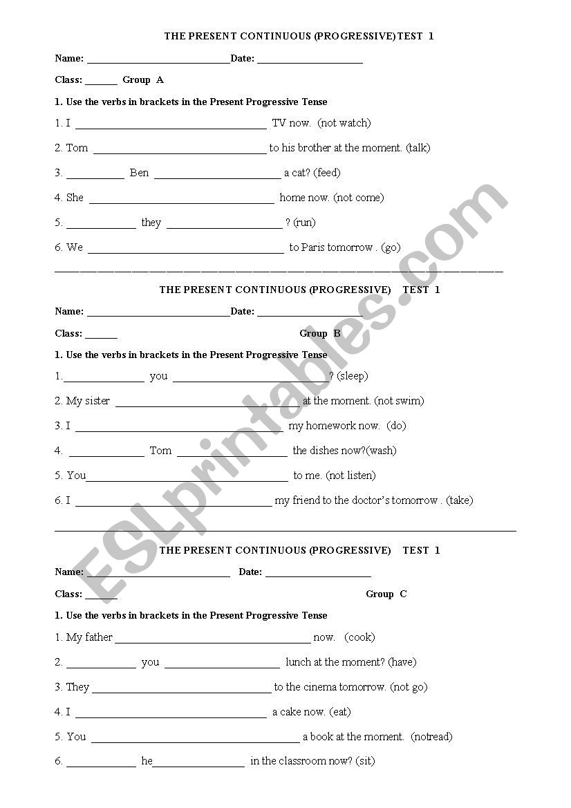 The Present Continuous (Progressive) Tense exercises