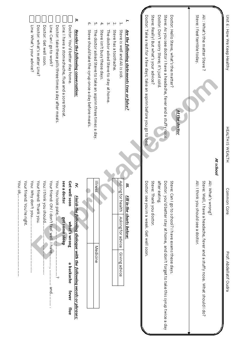 Advice, health worksheet