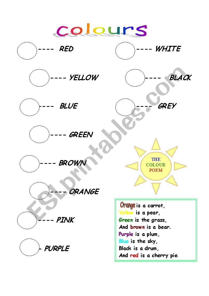 colours worksheet