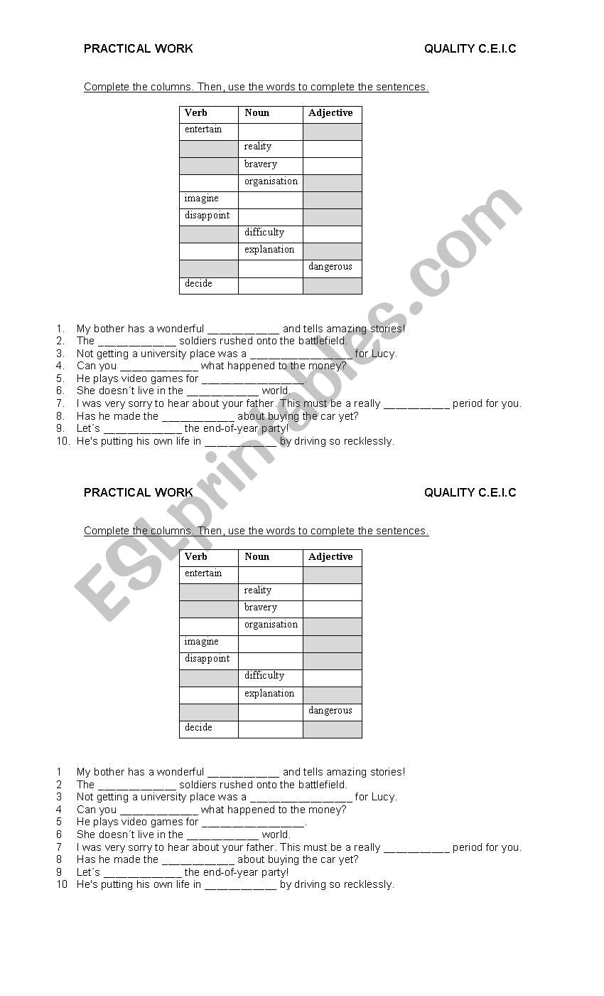 Word formation worksheet