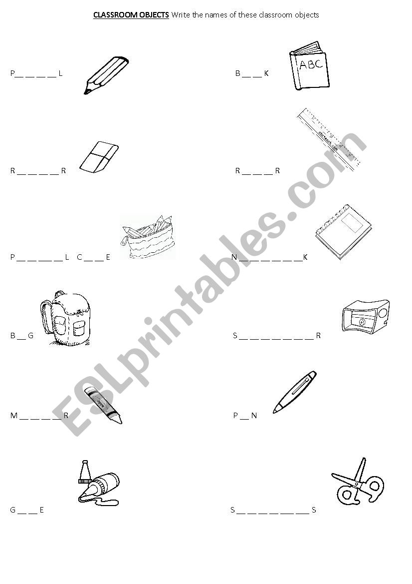 Classroom Objects worksheet