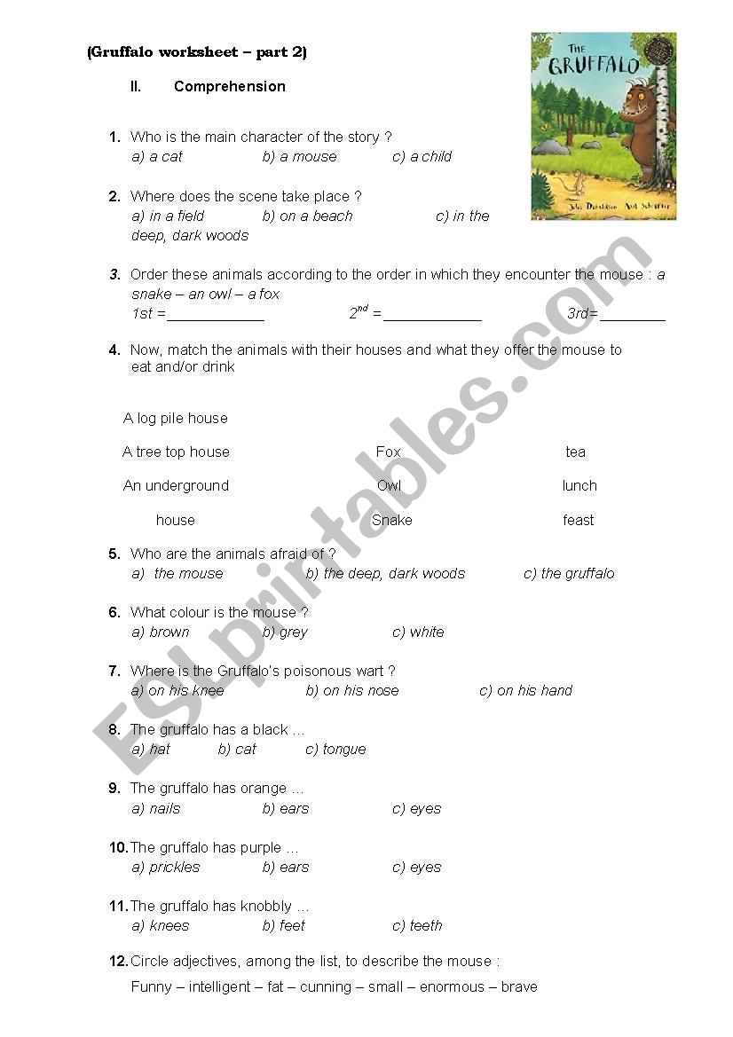 Gruffalo worksheet - comprehension