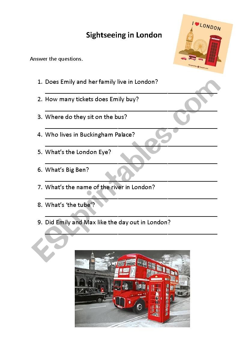 Sightseeing in London worksheet