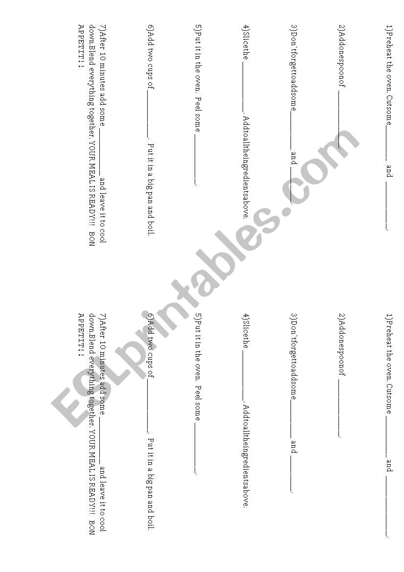 Food game worksheet