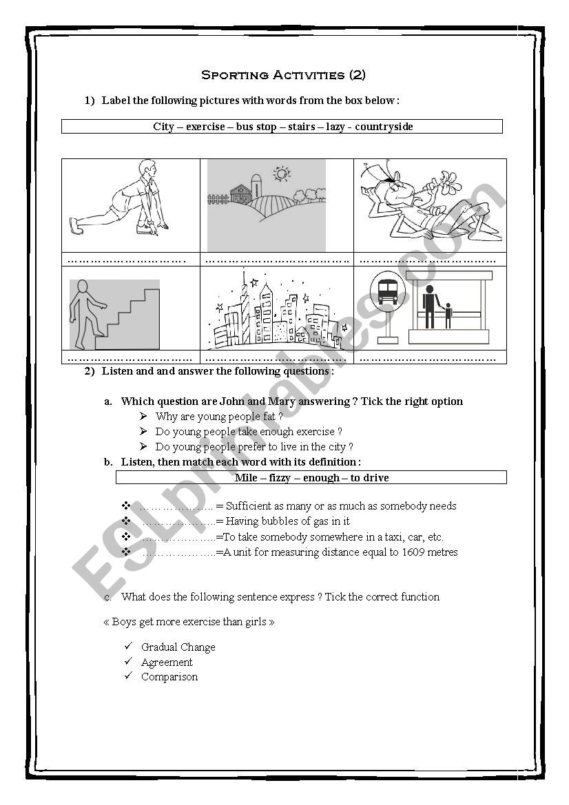 Sporting activities part  2 worksheet