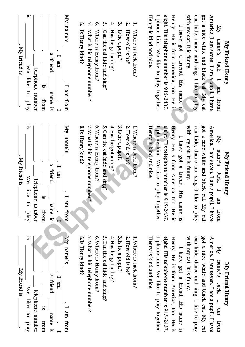 Friend worksheet