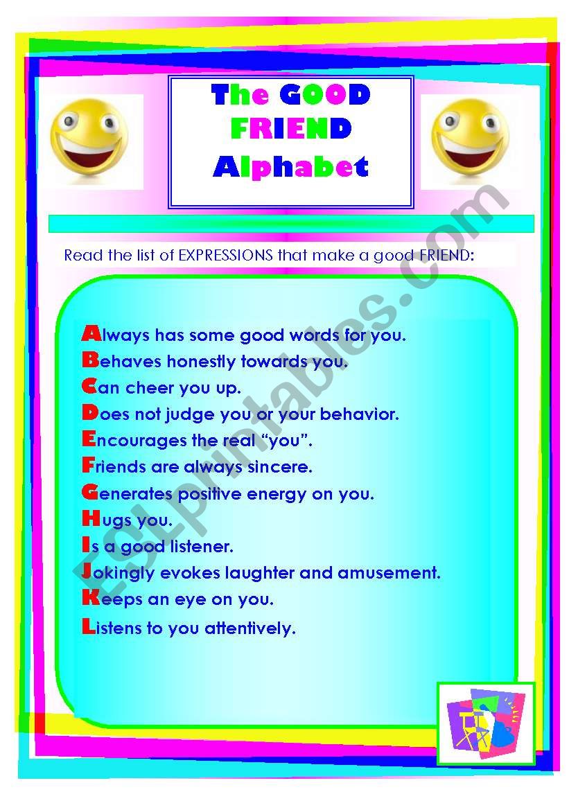 The good friend alphabet worksheet