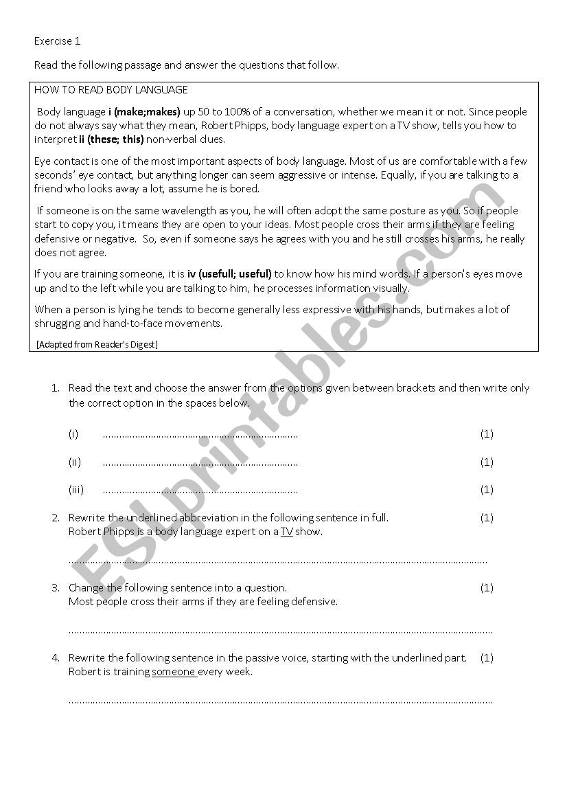 Integrated Grammar Exercise worksheet