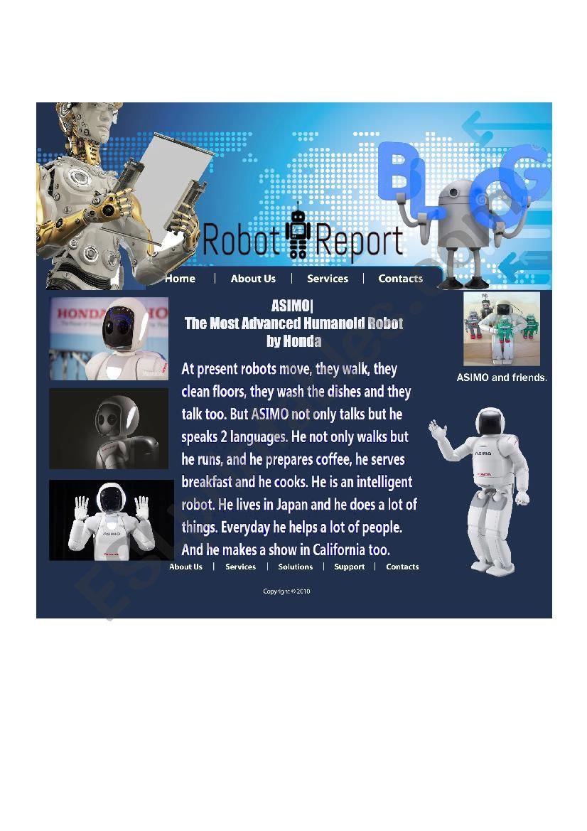 Asimo, the robot worksheet