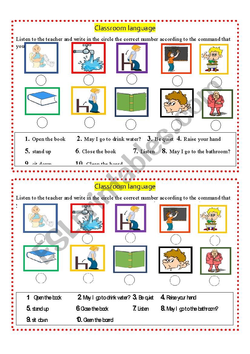 classroom language  worksheet