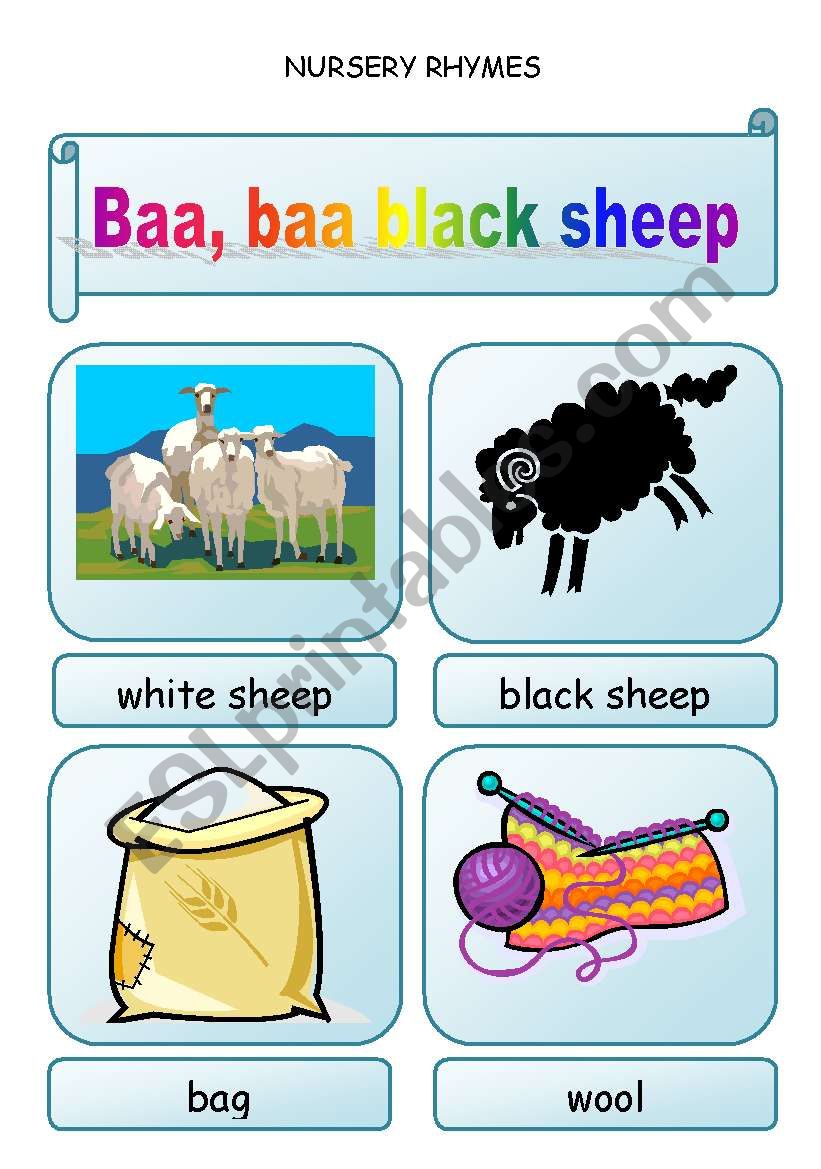 Nursery rhymes - BAA, BAA, BLACK SHEEP  - 3 pages