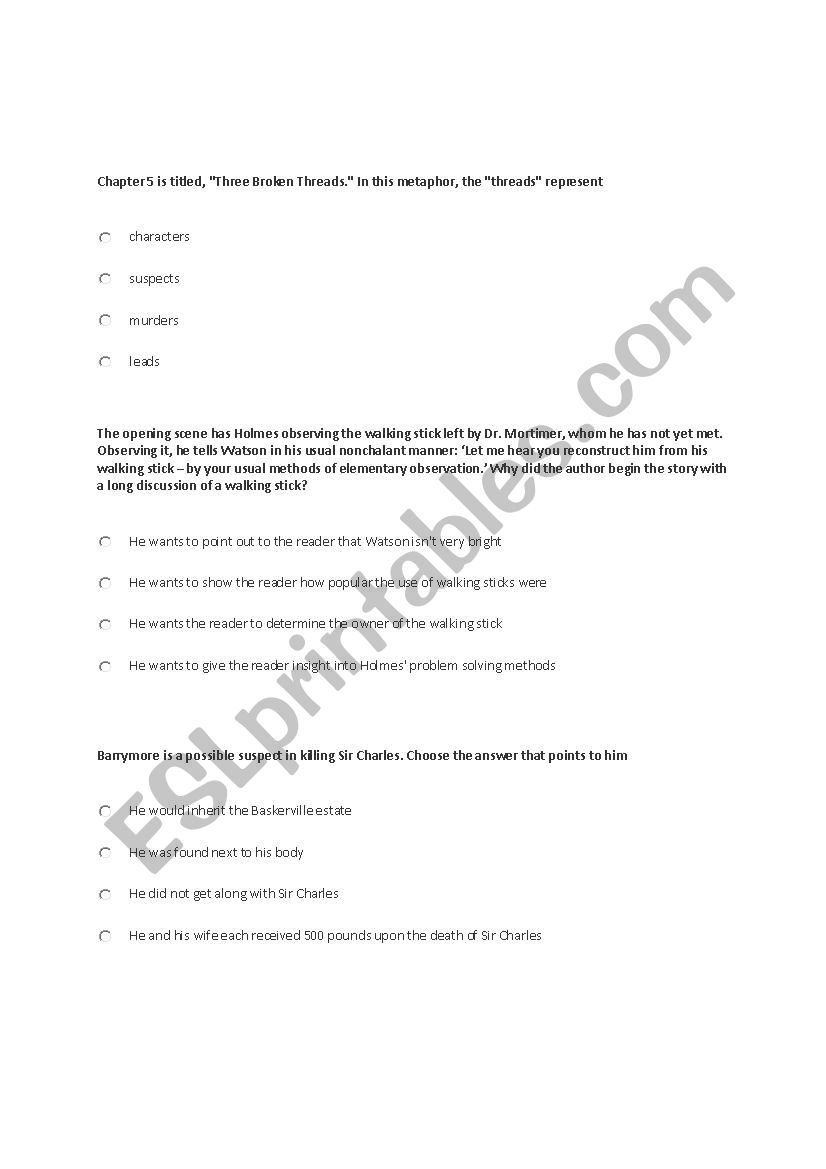 Sherlock Holmes_Hound of the Baskervilles_Quiz questions
