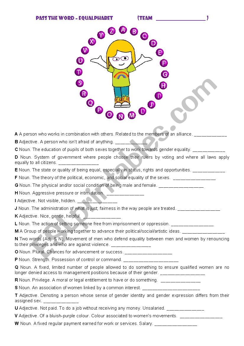 PASS THE WORD - EQUALPHABET worksheet