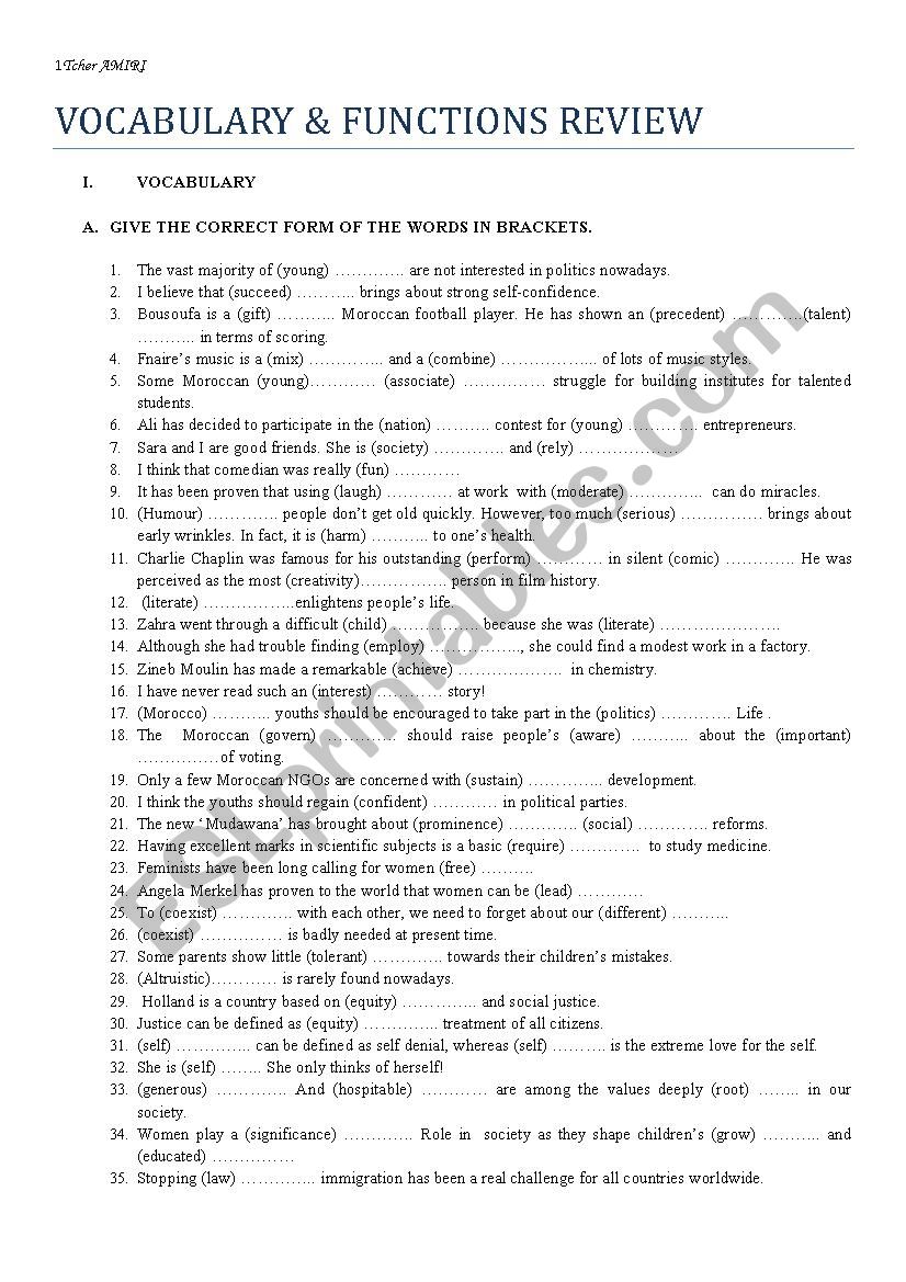 2nd Bac Vocabulary and functions Compilation