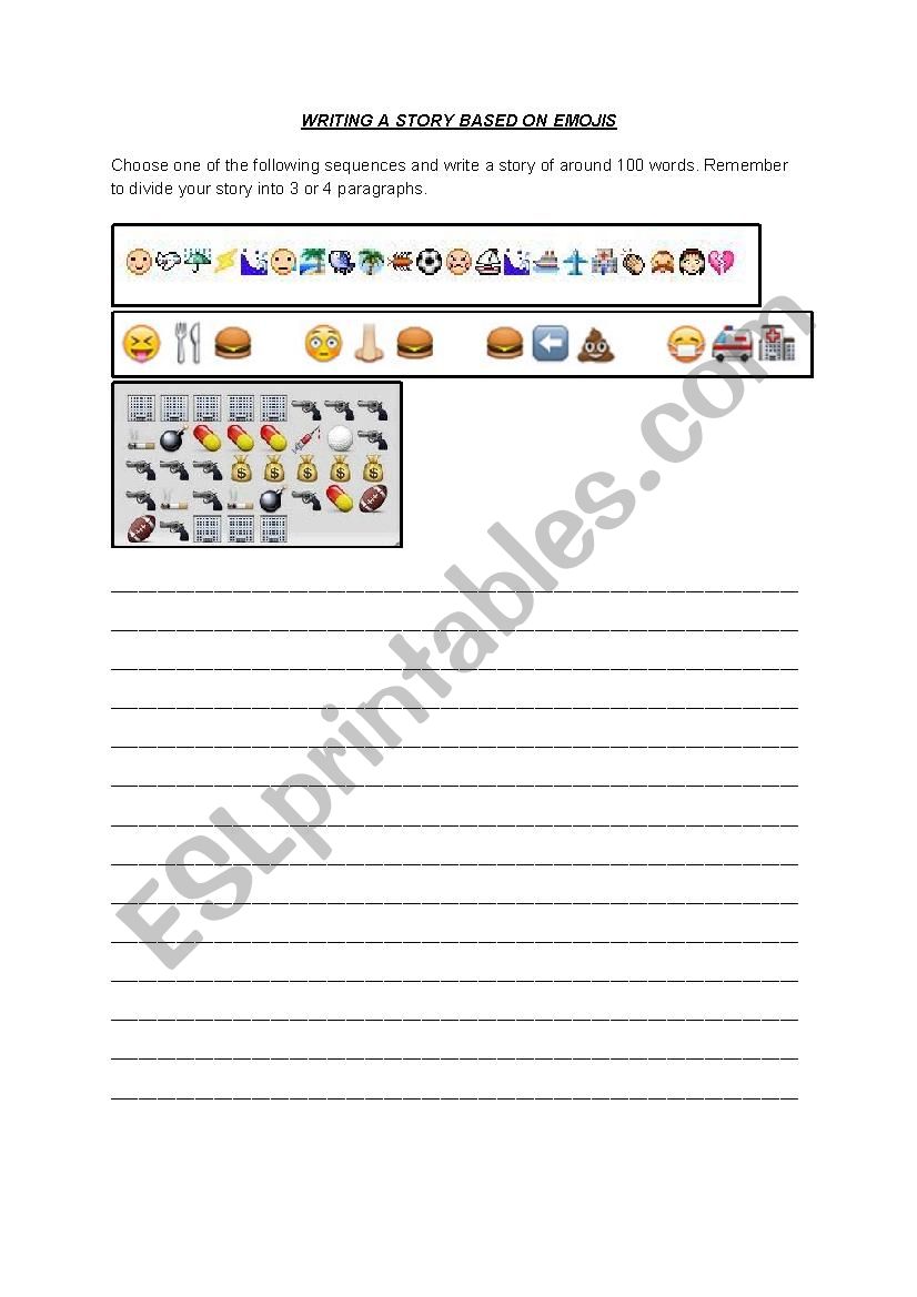 Write a story based on EMOJIS worksheet