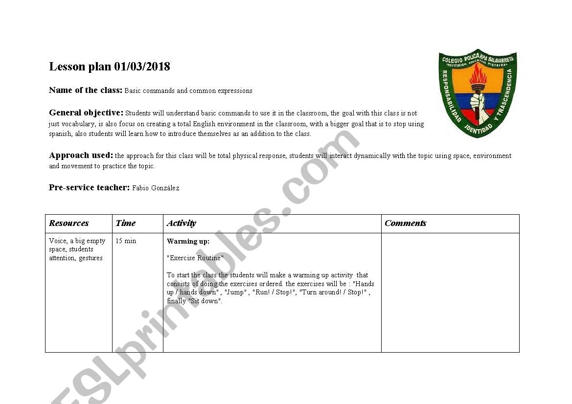 Lesson plan numbers and colors