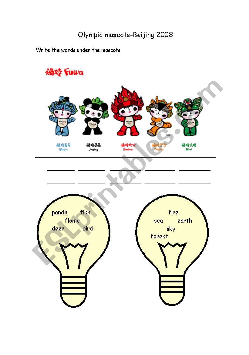 Olympic mascots worksheet