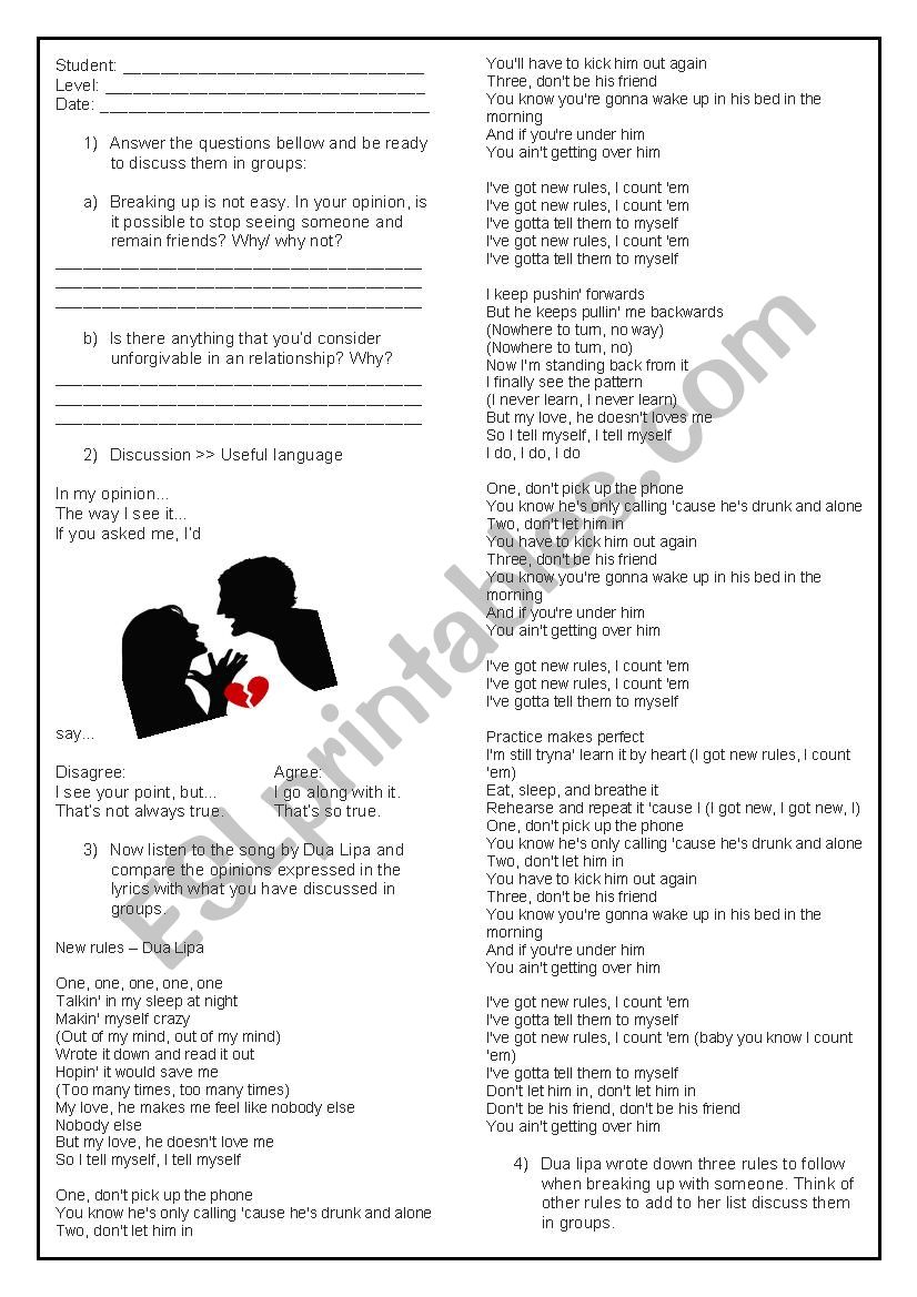 Dua lipa - relationships worksheet