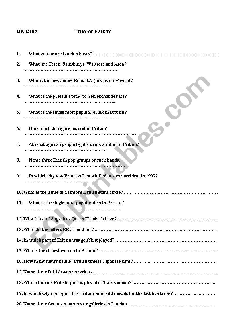 Simple UK Quiz worksheet