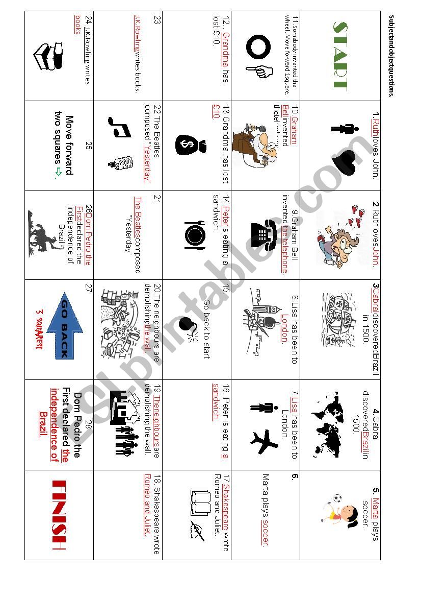 Boardgame - subject and object questions