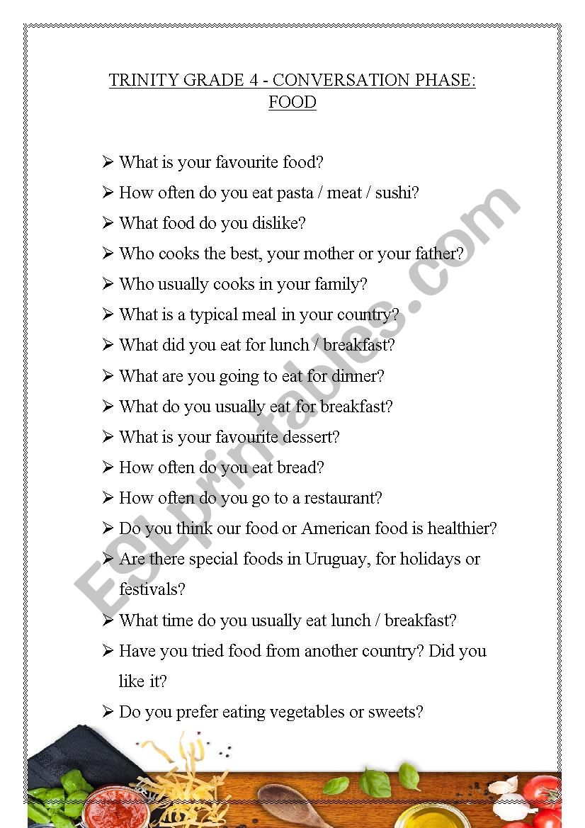 Trinity grade 4 Food questions