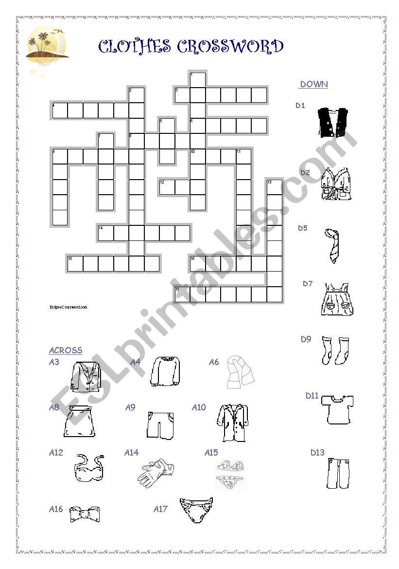 Clothes Crossword worksheet