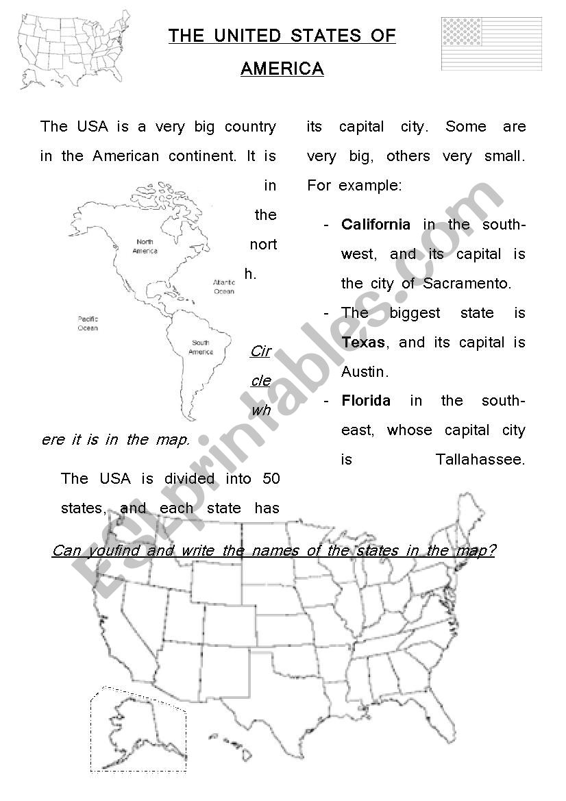 USA reading worksheet