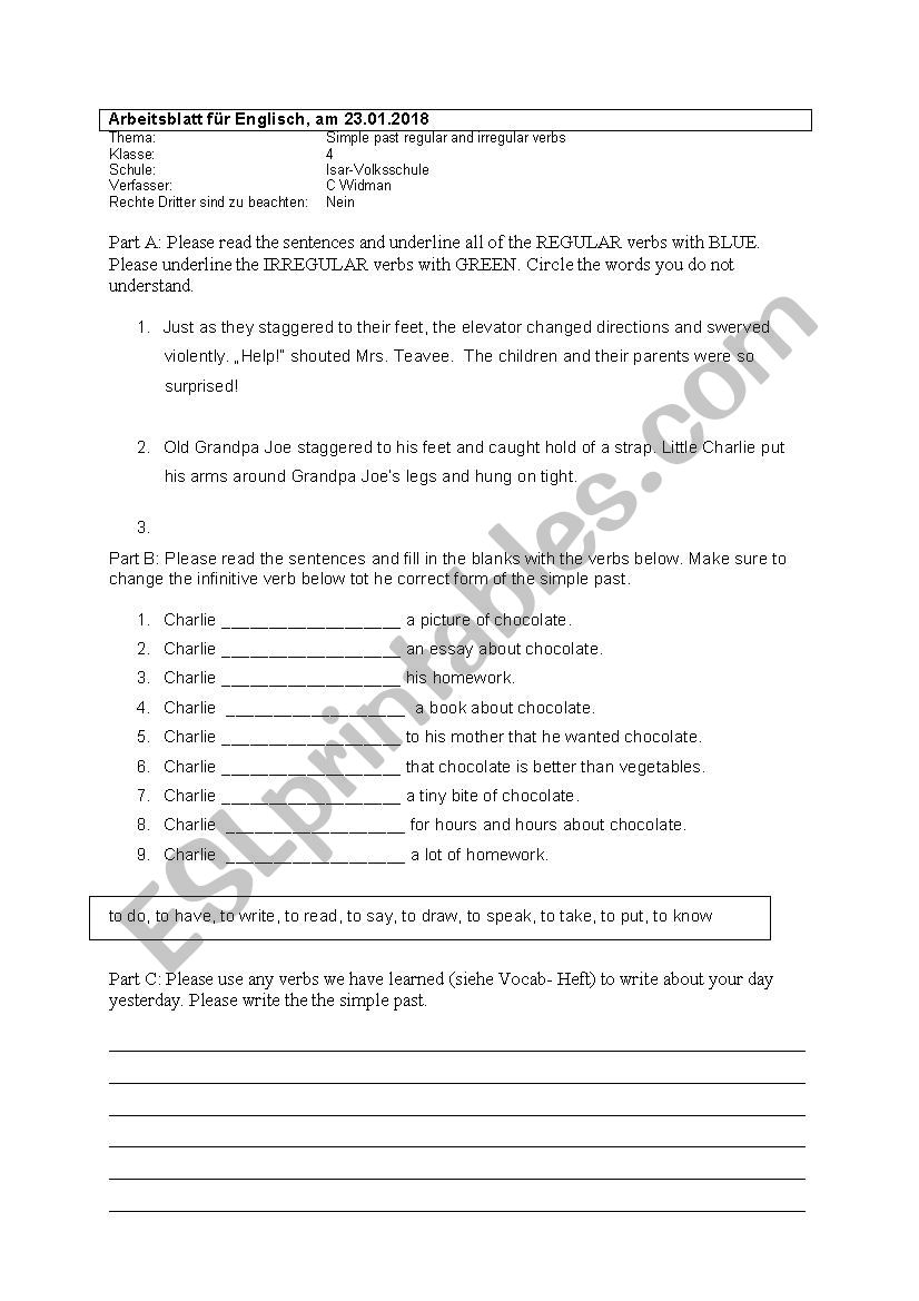 Charlie and The Chocolate Factory Simple Past Worksheet