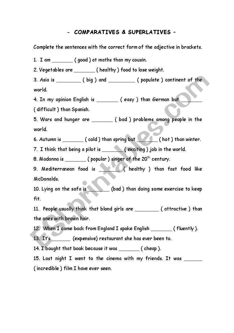 comparatives & superlatives worksheet