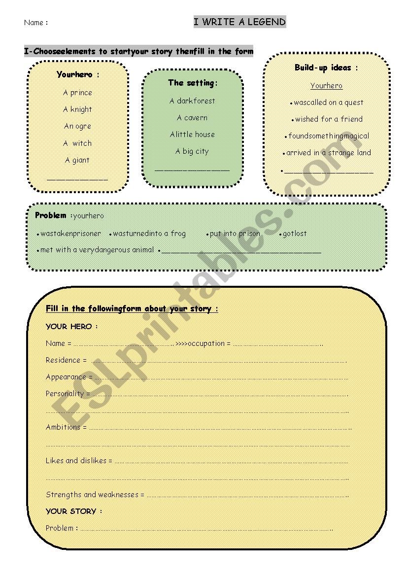 I write a legend - ESL worksheet by loreleiscot