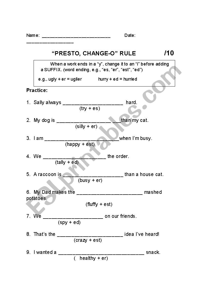 Presto CHANGE-O1 worksheet