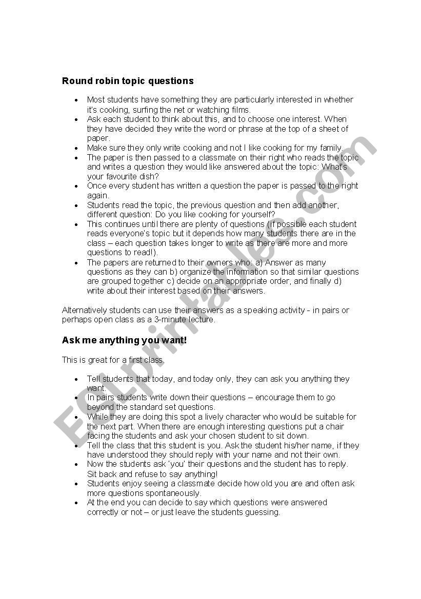 Asking Questions worksheet