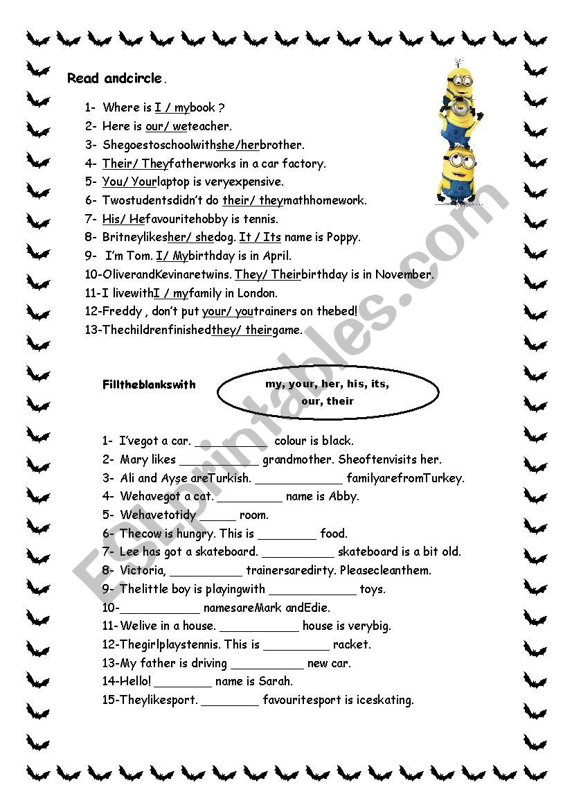 possessive adjectives worksheet