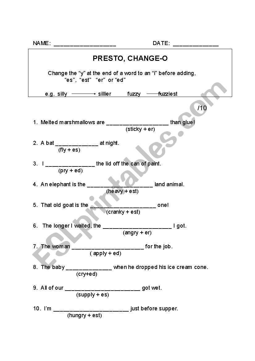 Presto CHANGE-O2 worksheet