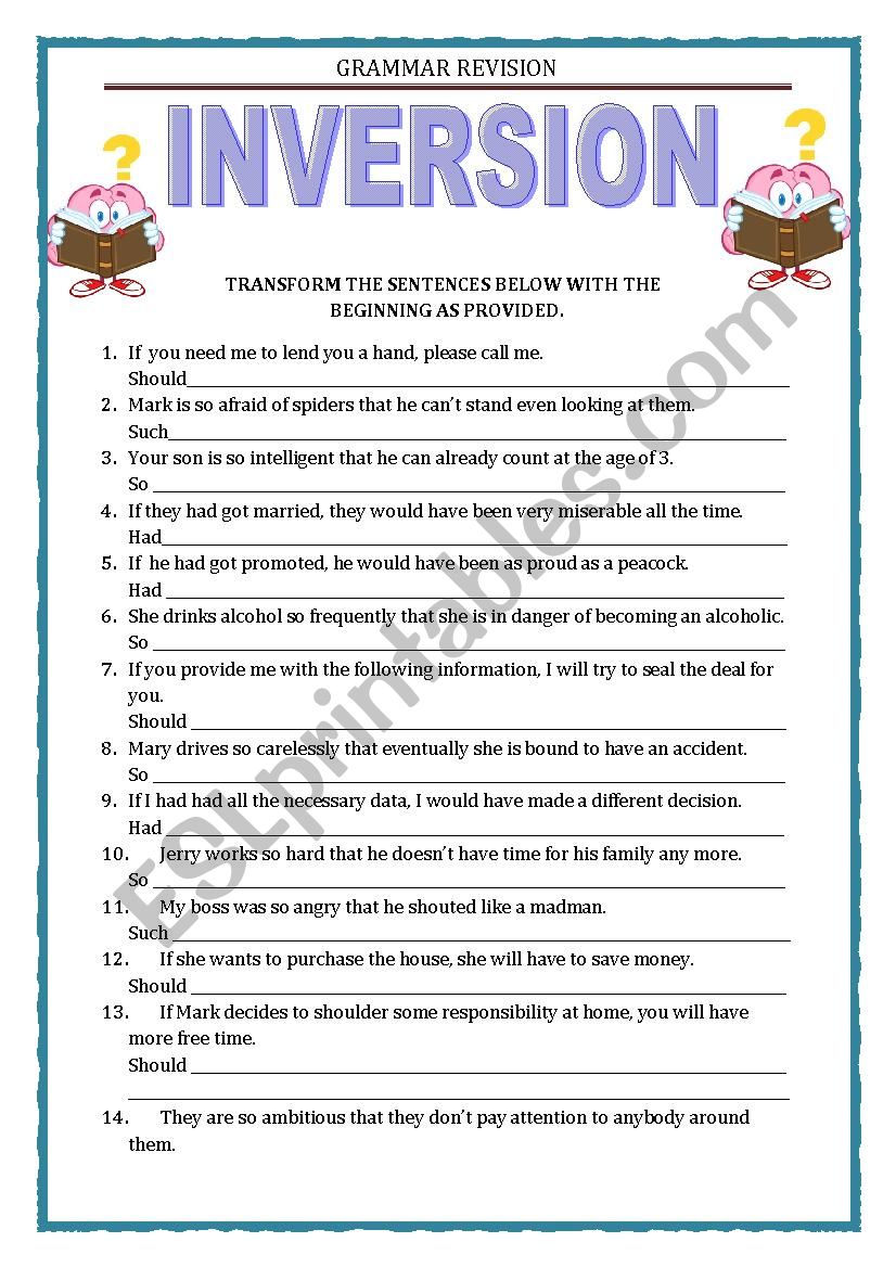 GRAMMAR revision - INVERSION worksheet