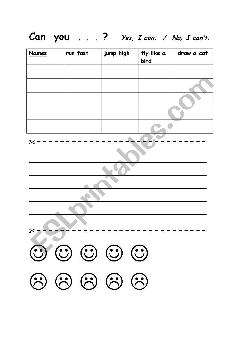 Can you? Speaking - writing activity