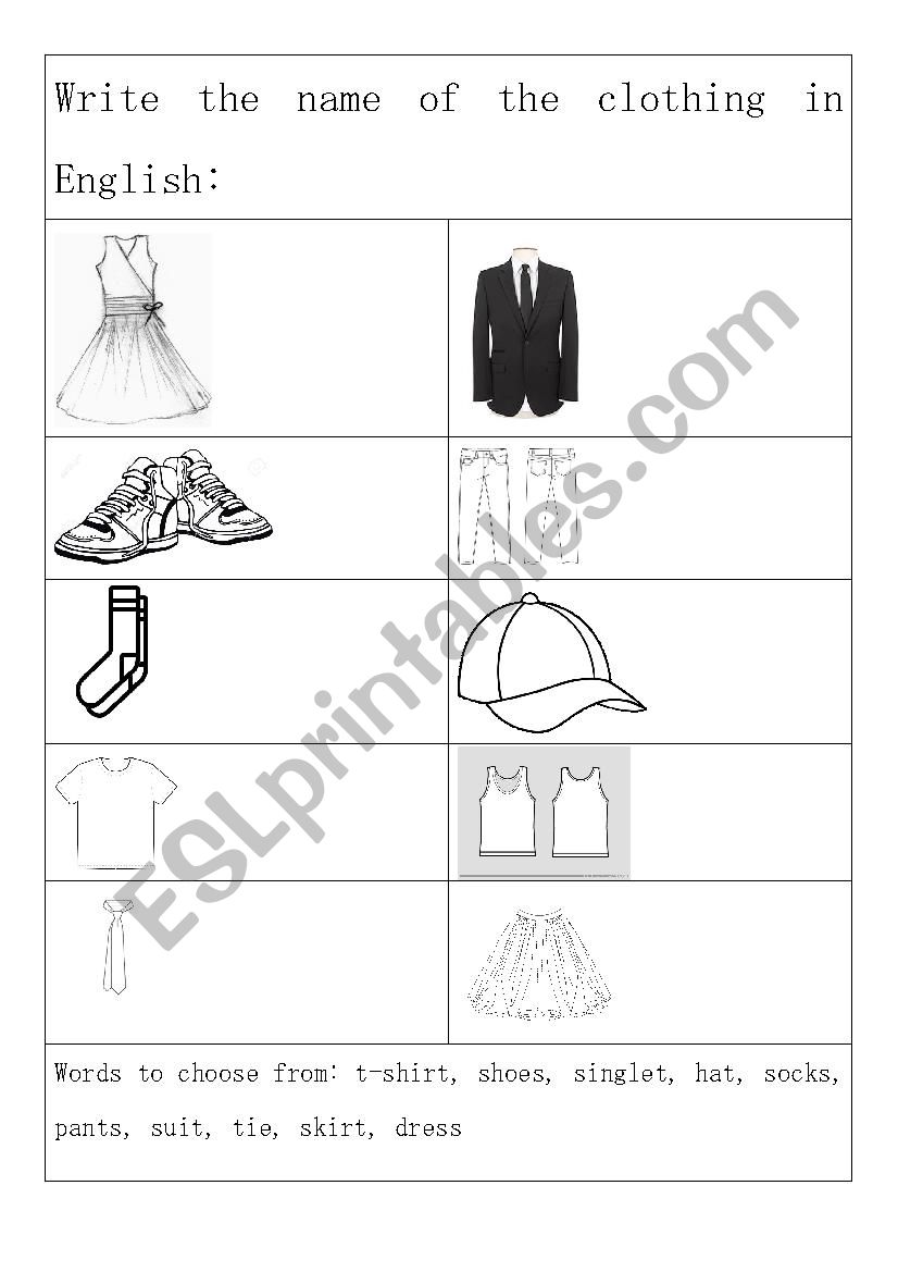 Clothing Vocabulary worksheet