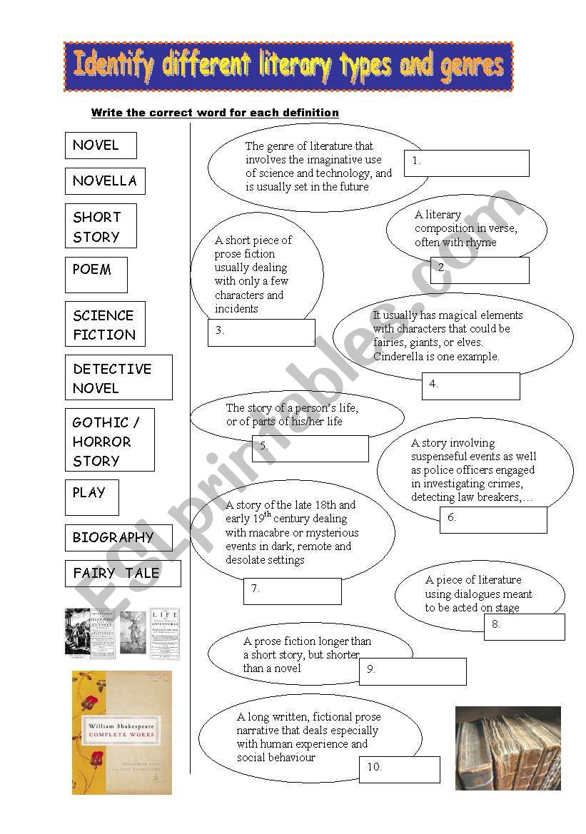 Identify different literary types and genres