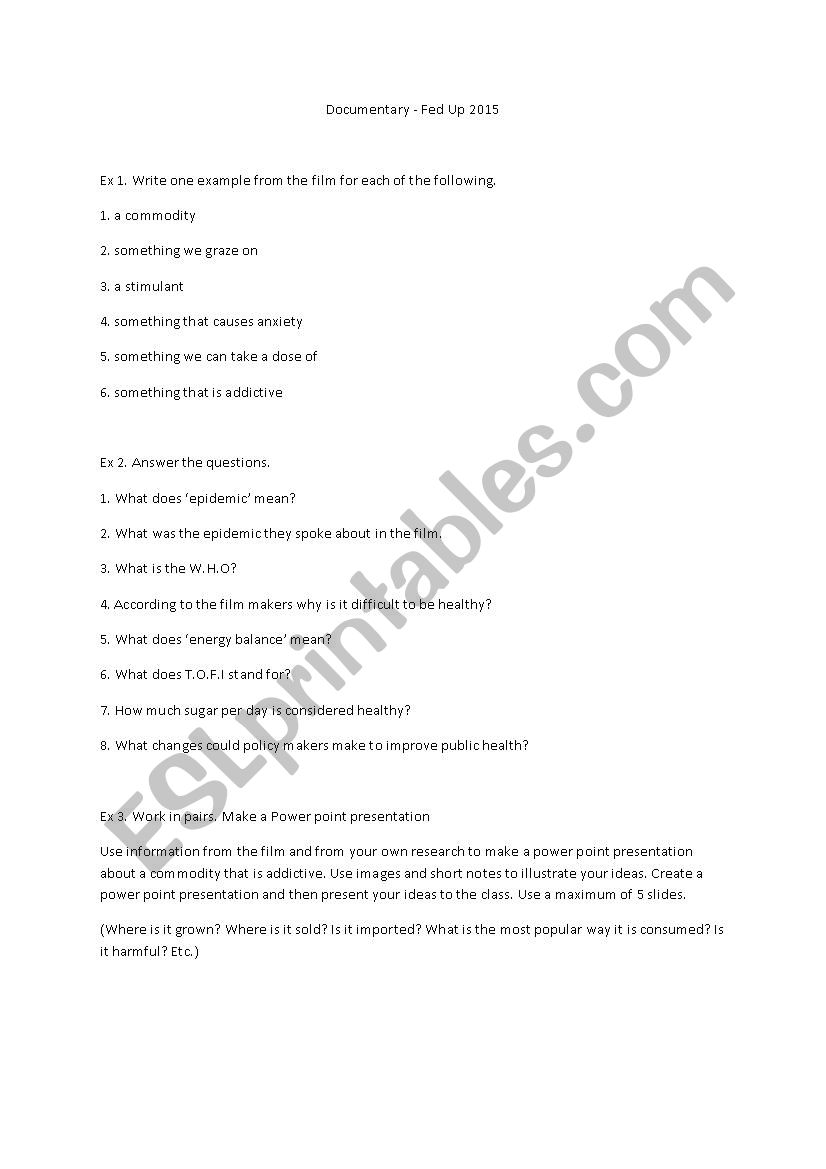 Fed up documentry movie worksheet