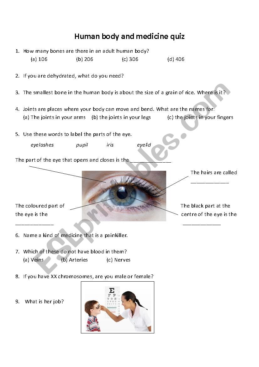 Human Body and Medicine Quiz worksheet