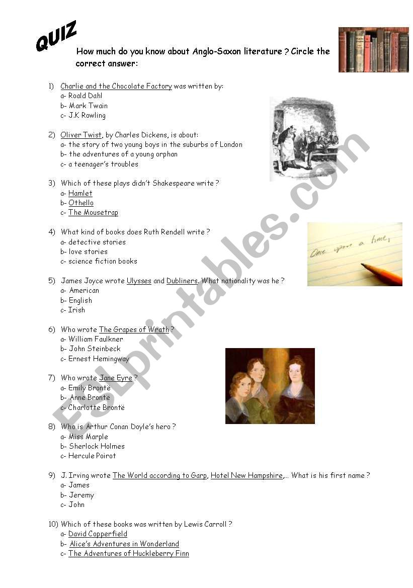 Anglo-saxon literature worksheet