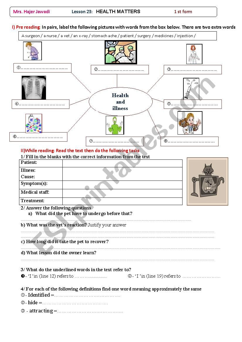 health matters  worksheet