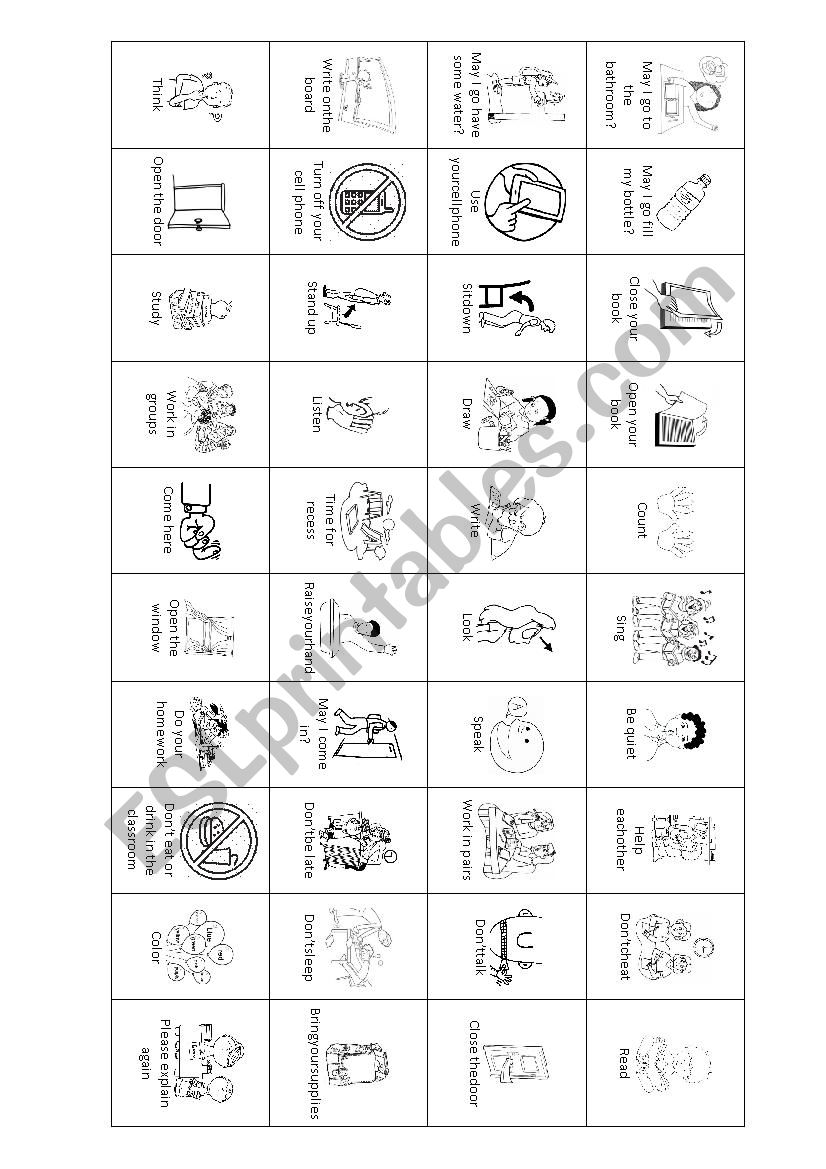 Classroom Language BINGO worksheet